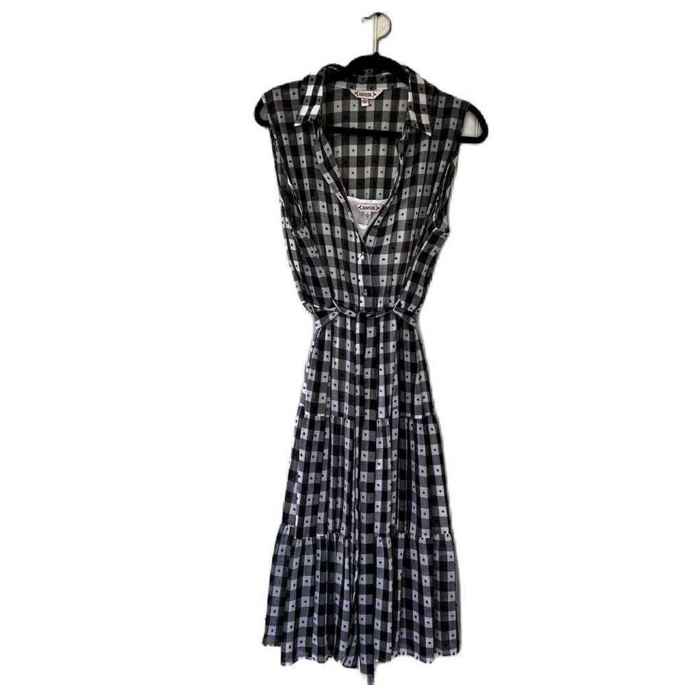 Nanette Lepore Black White Gingham Shirt Dress Sz14